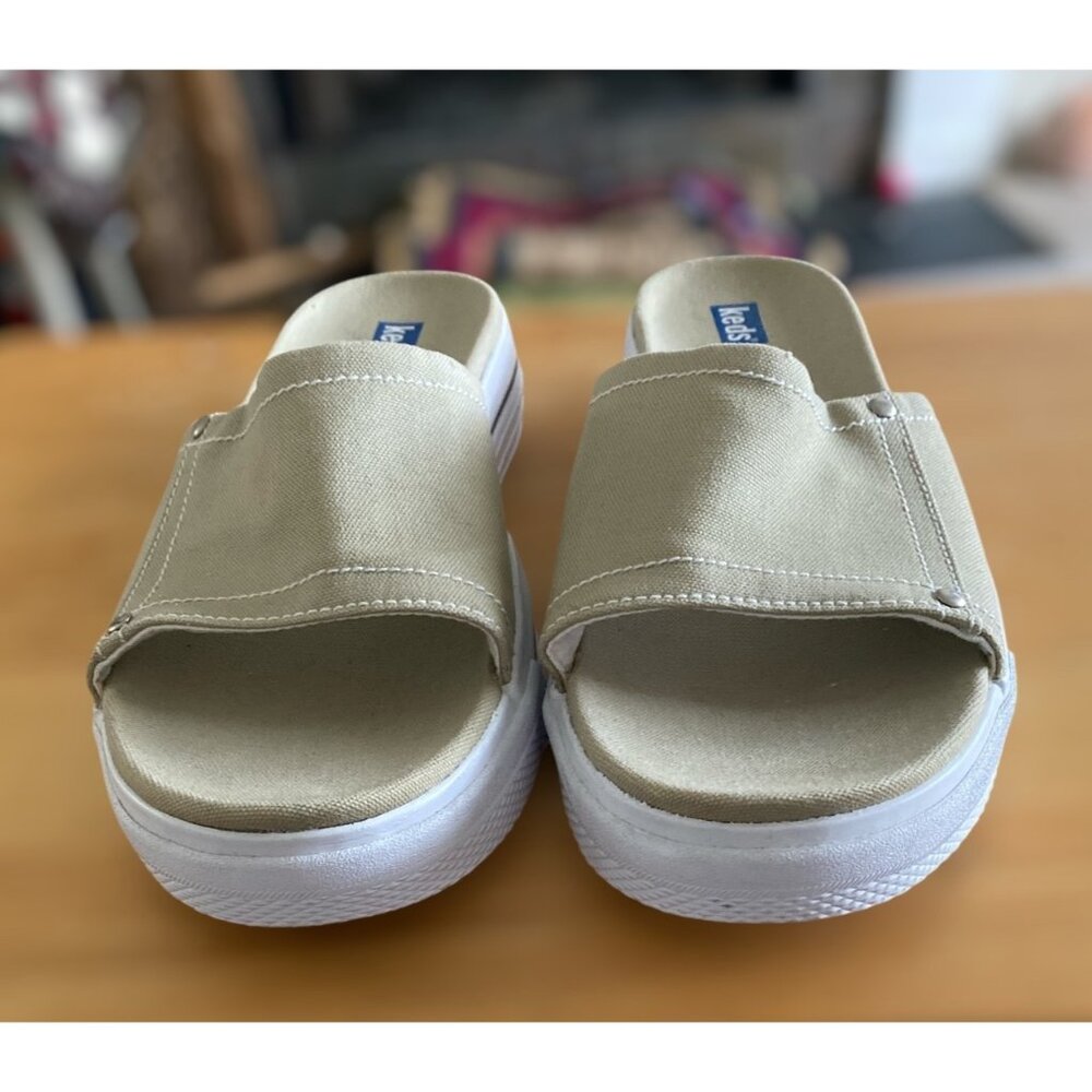 Keds Canvas Slip On Open Toe Sandals. Size 10 Beige - Picture 2 of 7